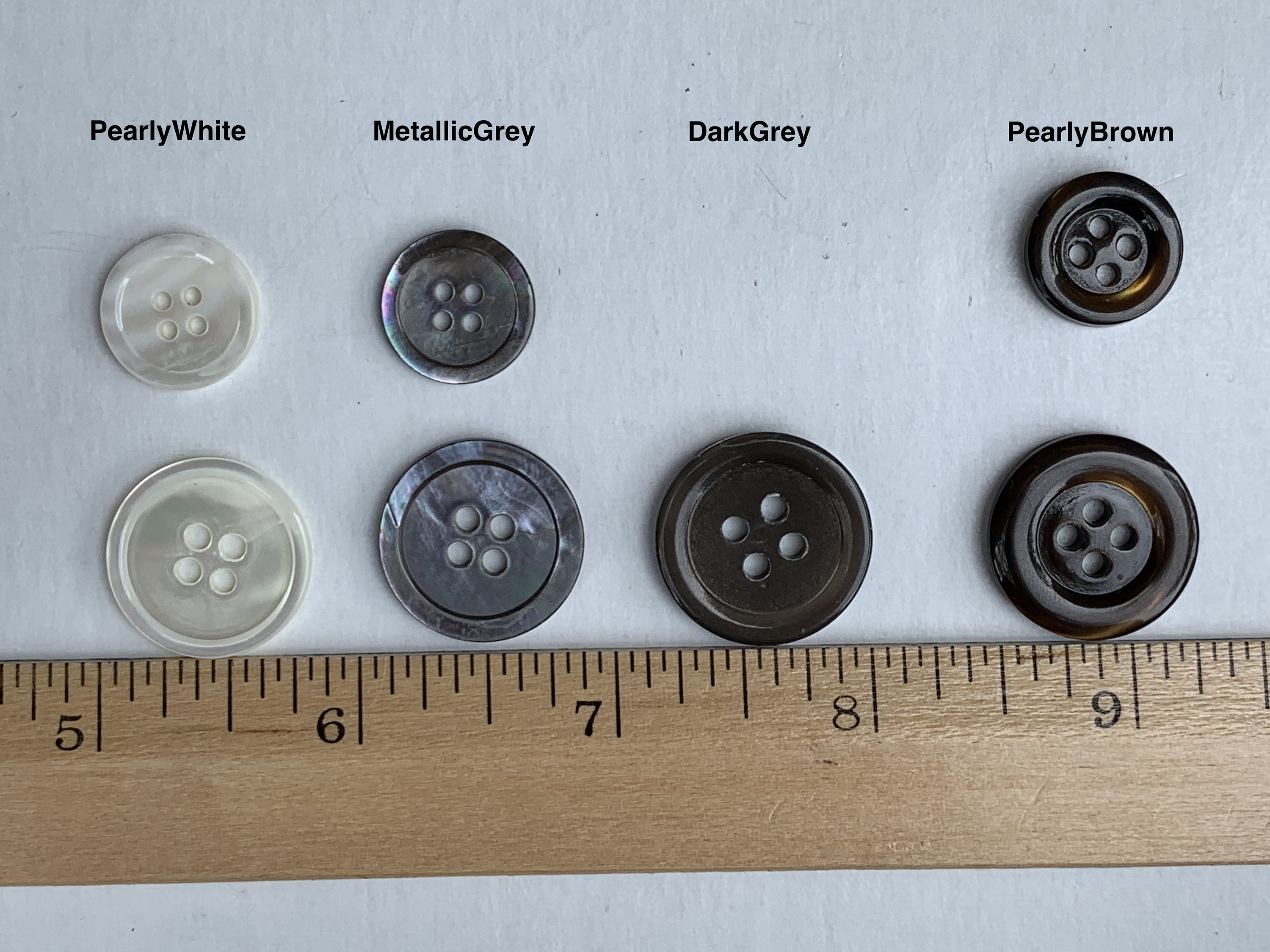Mother of Pearl Buttons White Grey Brown Dark Grey Dark Brown Size 30L 3 4 24L 5 8 20L 1 2 18L 7 16 Etsy Canada