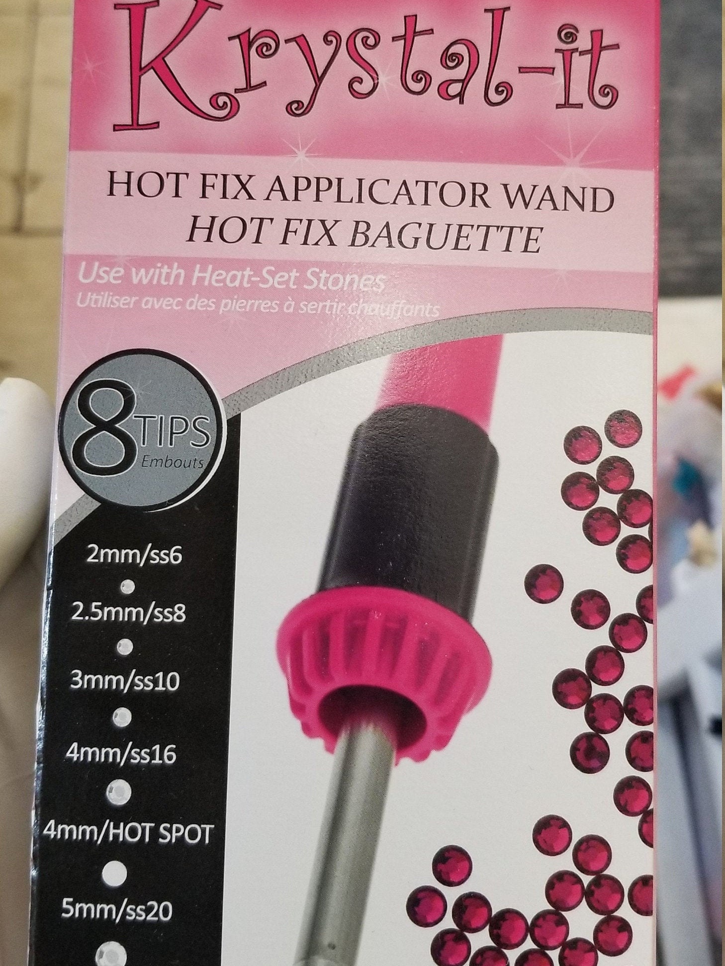 Hotfix applicator, Hot-Fix Heater™, plastic / steel / brass, pink / light  blue / black, 7-1/2 x 1-3/16 inches with 8 interchangeable tips, 120 volt,  6.5 watts. Sold individually. - Fire Mountain Gems and Beads