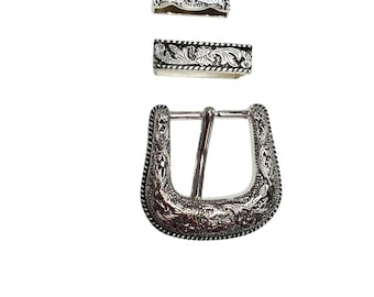 Antique Silver Western Floral Engraved Belt buckles- 3 pieces