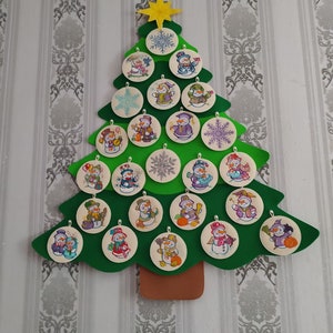 Advent calendar with buttons and felt pockets, 30 pieces stuffed, Christmas decorations in felt