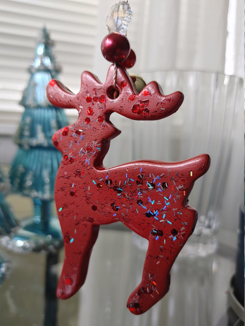 Set of 3 Ruby Red Metallic Painted and Glittered Christmas Ornaments