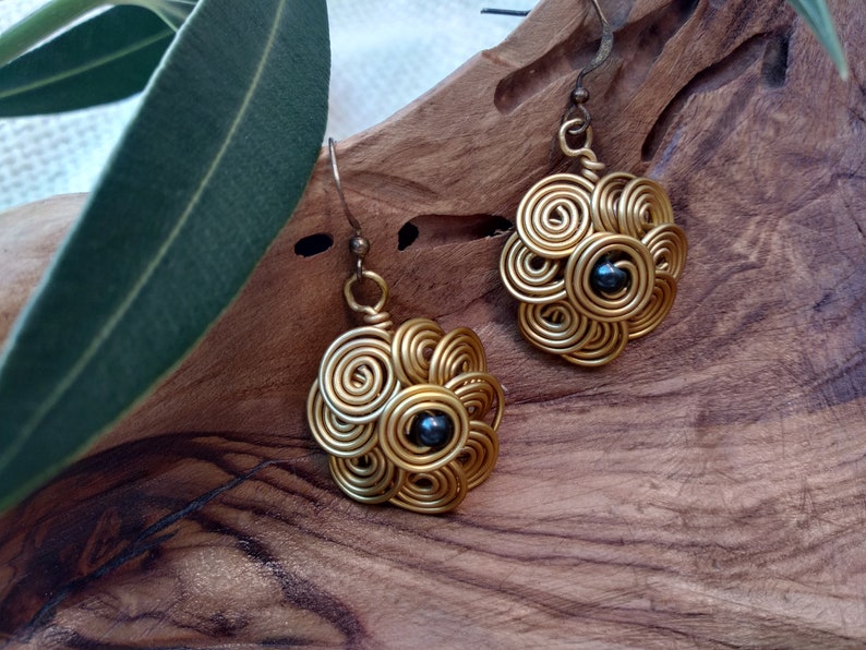 Antique earrings Egyptian spiral earrings Wirewrapping earrings Jewelry for women Ladies earring Flower earringss
