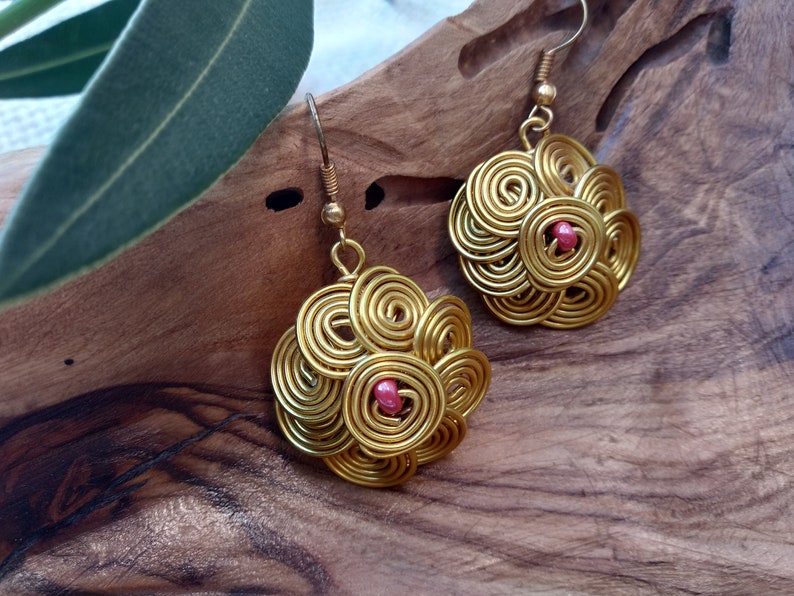 Antique earrings Egyptian spiral earrings Wirewrapping earrings Jewelry for women Ladies earring Flower earringss