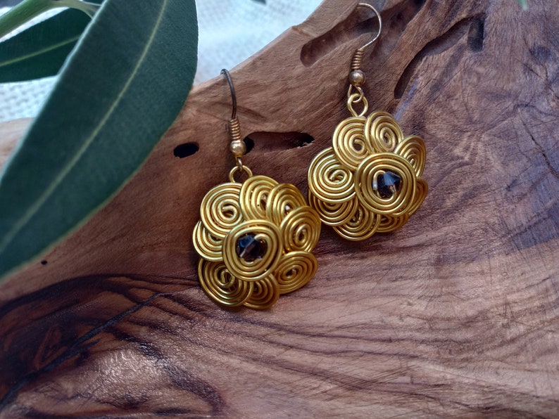 Antique earrings Egyptian spiral earrings Wirewrapping earrings Jewelry for women Ladies earring Flower earringss