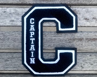 Custom / Personalized chenille Varsity CAPTAIN patch personalized in any color.