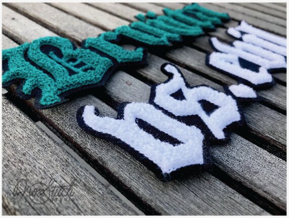 OLD ENGLISH Custom Made Chenille Name Patches Varsity Jacket Name