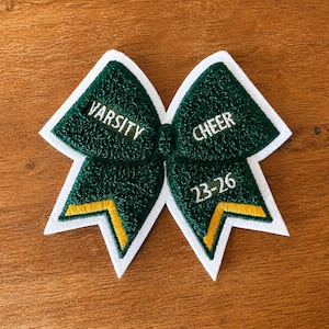 Custom Cheer Bow Patch | 4.5" Embroidered Chenille Patch | Personalized Varsity Letter Style | Custom Text & Color Options