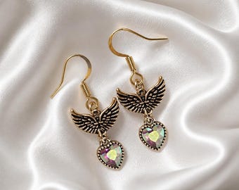 Winged Heart Crystal Earrings