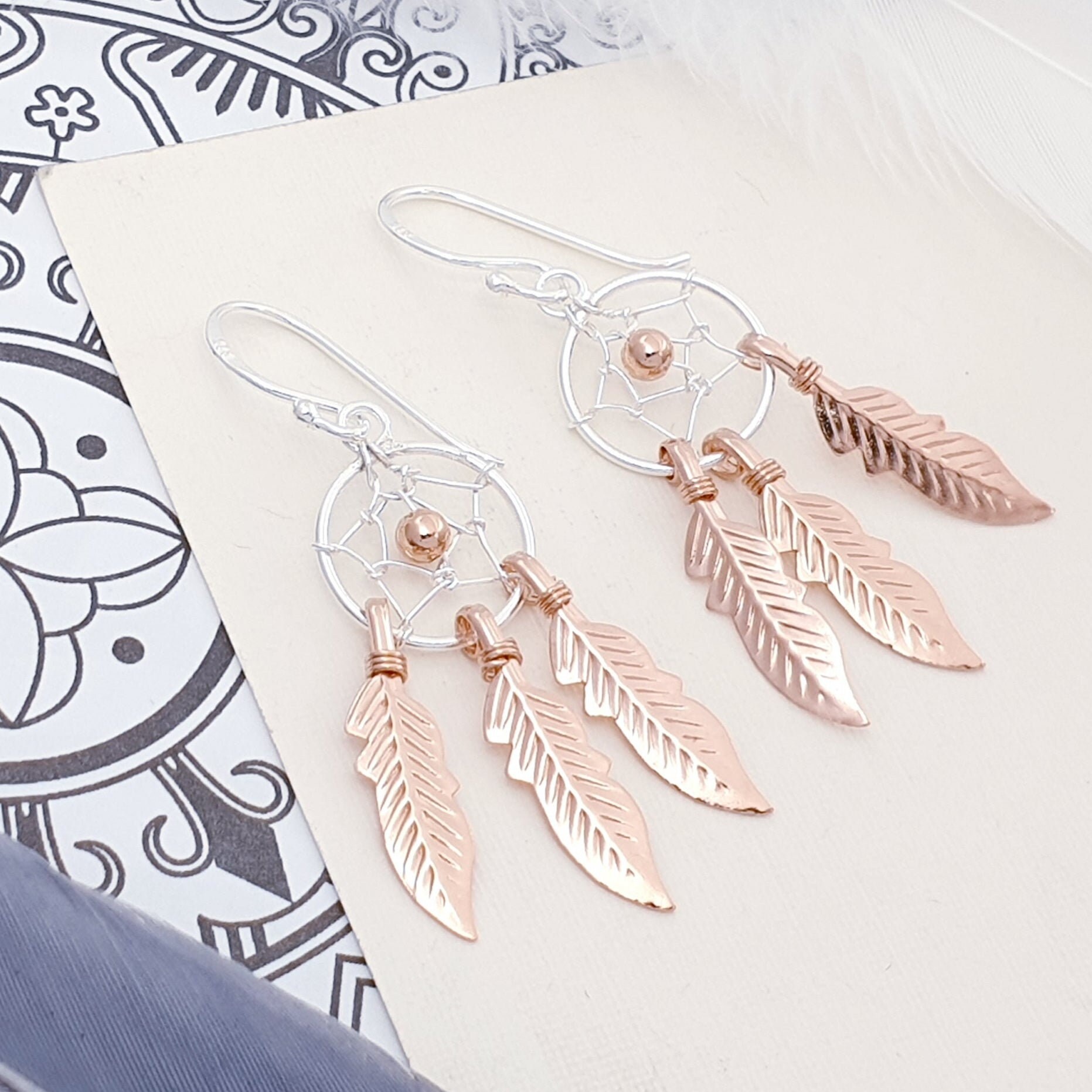Rose gold dream catcher earrings deals