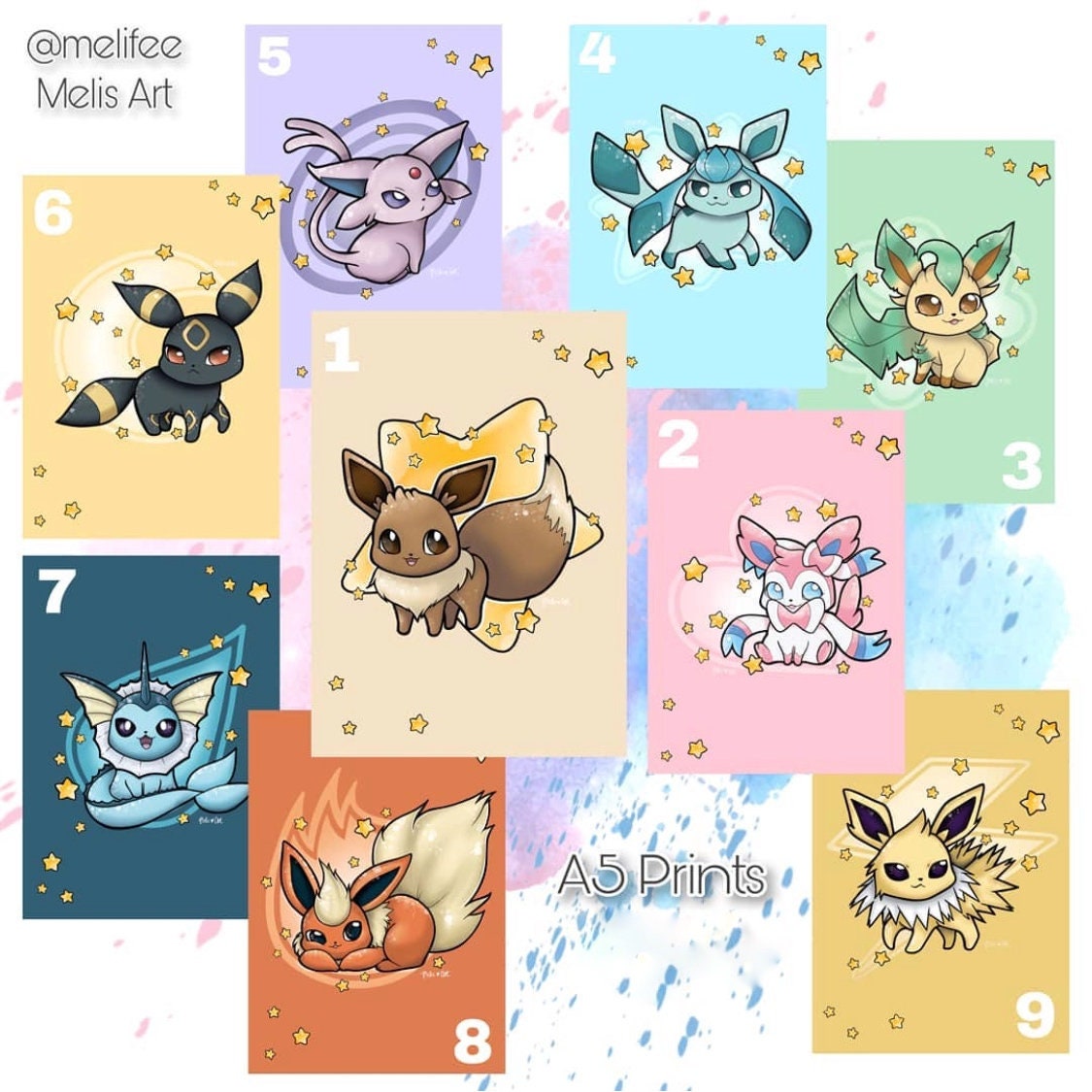 Pokemon Inspired A5 Prints Evoli Developments Melifee Etsy