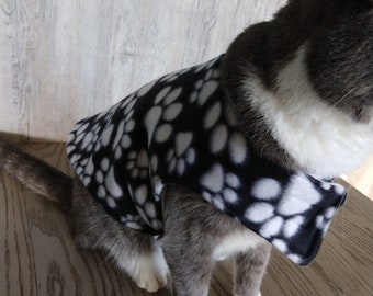Fleece Dog Coat, Fleece Dog Jacket, Black and White Dog Coat, Paw Print Dog Coat, Double Fleece Dog Coat, Small Dog Coat, Heavy Dog Coat