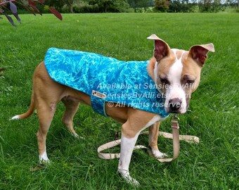Flannel Dog Coat, Fleece Dog Coat, Tie Dye Dog Coat, Teal Dog Coat, XL Dog Coat, Large Dog Coat, Small Dog Coat, Easy On Dog Coat
