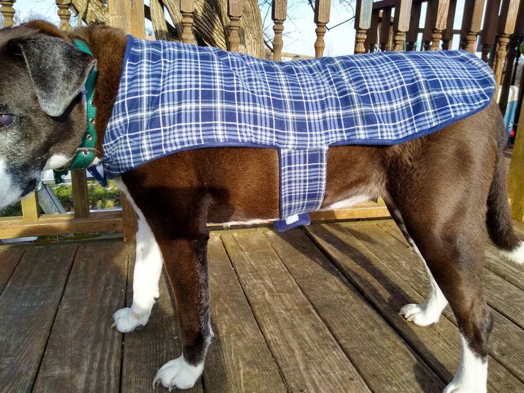 Flannel Dog Jacket, Fleece Dog Coat, Plaid Dog Coat, Blue Plaid Dog