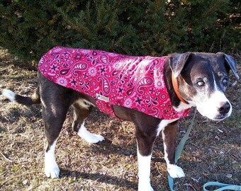 Flannel Dog Coat, Fleece Dog Coat, Red Dog Coat, XL Dog Coat, Large Dog Coat, Small Dog Coat, Easy On Dog Coat, Paisley Dog Coat