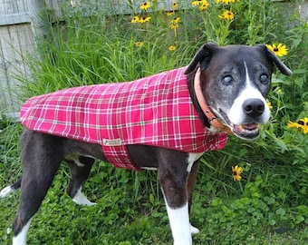 Flannel Dog Jacket, Fleece Dog Coat, Red and Green Plaid Dog Coat, XL Dog Coat, Large Dog Coat, Small Dog Coat, Christmas Dog Coat