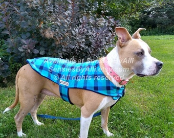 Flannel and Fleece Dog Coat, Flannel Dog Jacket, Fleece Dog Coat, Blue Plaid Dog Coat, Teal Dog Coat, XL Dog Coat, Large Dog Coat, Small Dog