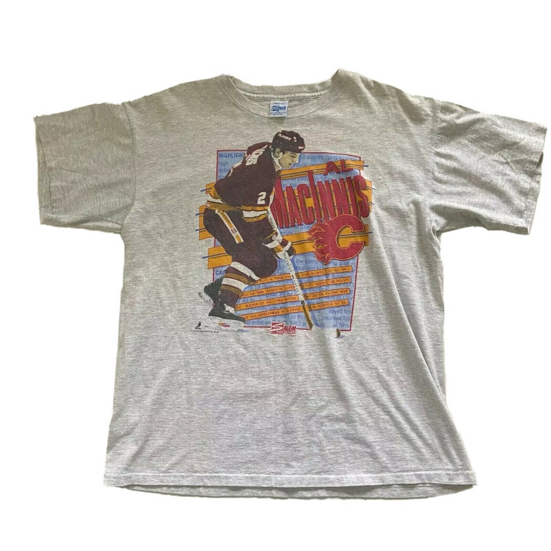 1990 shops Salem Sportswear Al MacInnis Calgary Flames NHL Hockey Shirt Adult XL Made In USA Mens Vintage Clothing 90s Sports Single Stitch Tee