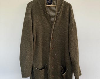 Vintage Willis & Geiger Cardigan Sweater Jacket Mens Large Green Alpaca Linen Made In Ireland