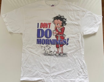 Vintage 2002 Betty Boop T-Shirt Mens XL I Don't Do Mornings! Coffee Dogs Y2K Tee