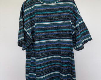 Vintage Pacific Surf Lines T-Shirt Large / XL Surfing Geometric Single Stitch All Over Print Made In USA Tee