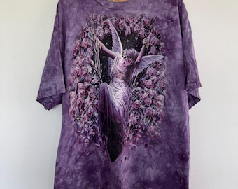 Vintage The Mountain Fairy T-Shirt Mens XL Y2K 2001 Purple Tie Dye Floral Flowers Stars Sheila Wolk Art Streetwear Colorful Cotton Tee
