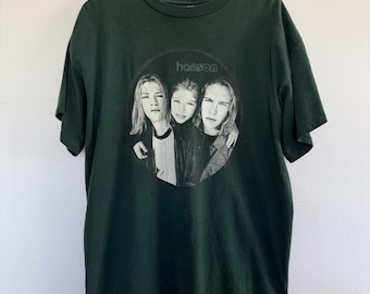 Vintage 90s Hanson T-Shirt Large Green Brothers Boy Band Concert Tour Music Tee