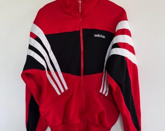 Vintage 90s Adidas Track Jacket Mens Medium Red White Black Full Zip 3 Stripe