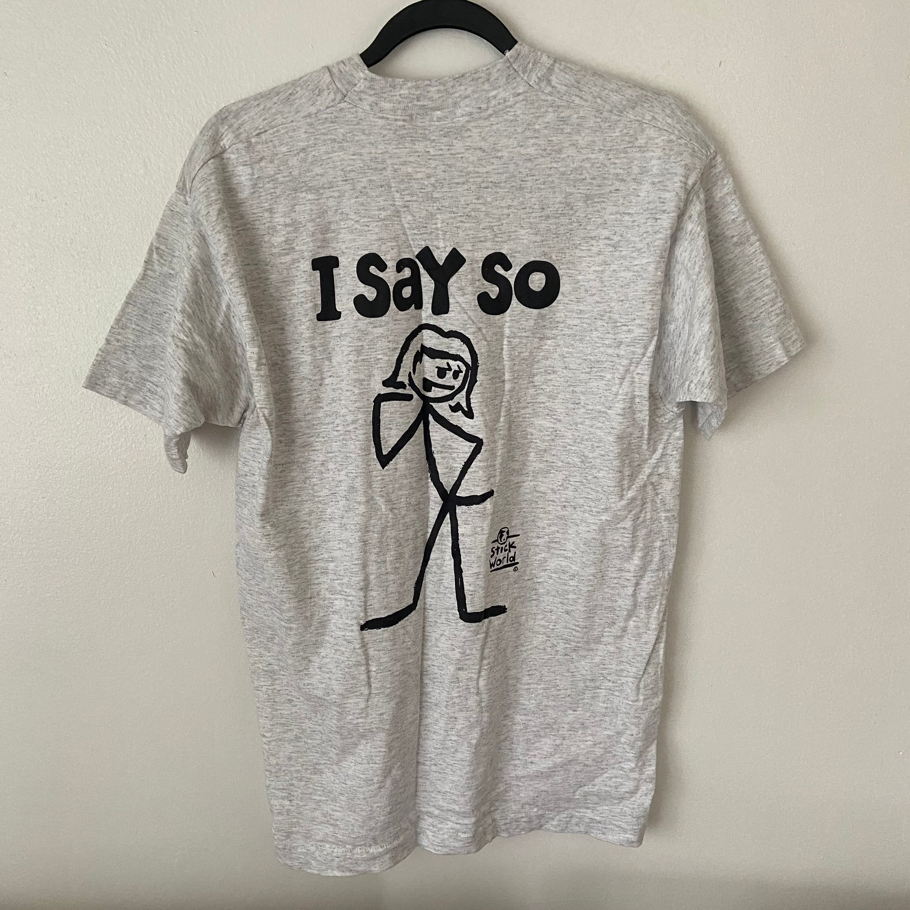 Vintage 90s Stick World T-shirt Mens Large Fruit of the Loom I Say