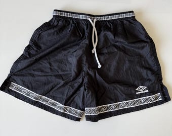 Vintage Umbro Shorts Adult XL Black White Nylon Athletic Soccer Sports Mens