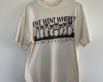 Vintage New Zealand Shirt Mens Large 90s Ewe Went Where? Klassic Kiwi Tees Sheep Animals Nature Outdoor Travel Funny Humor