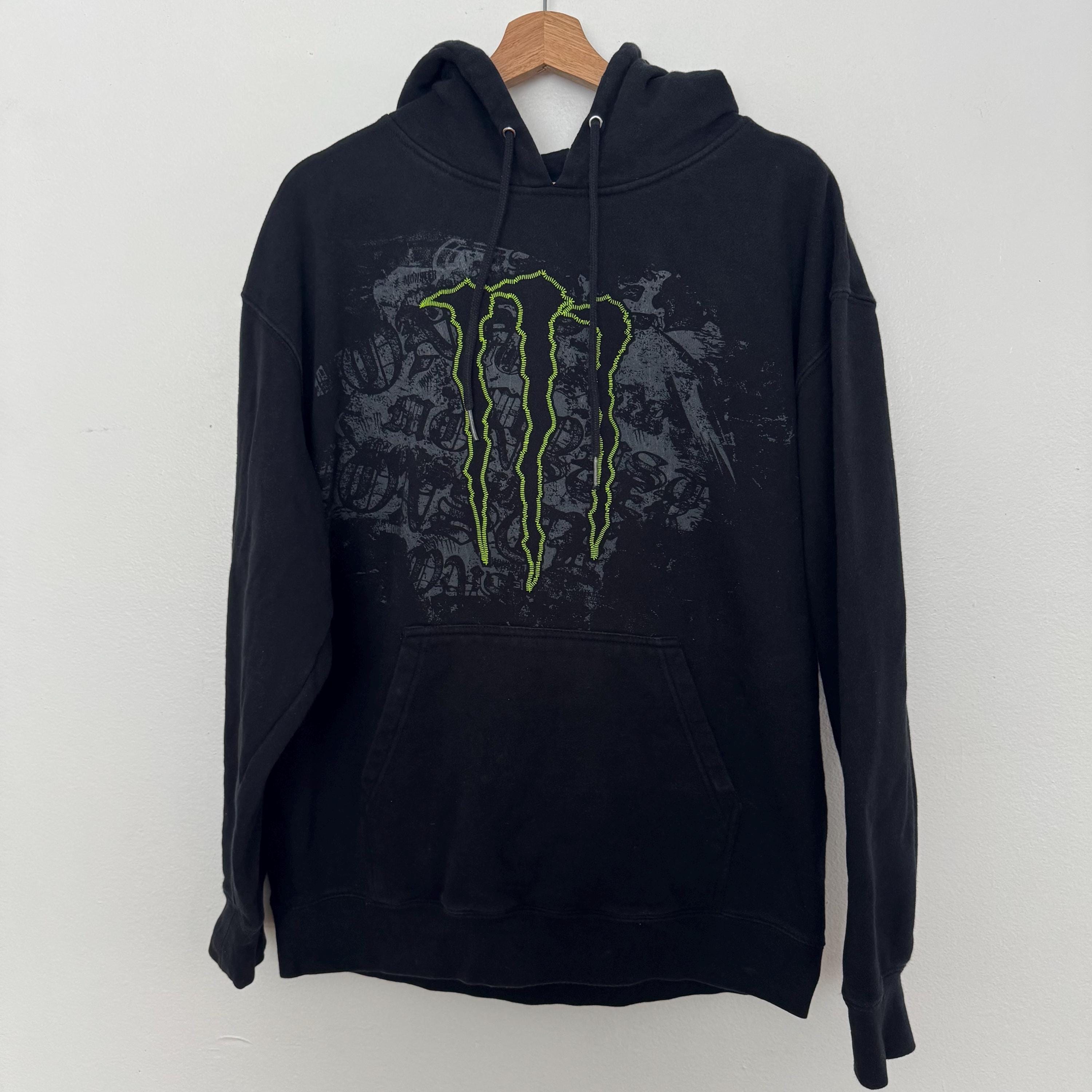 Monster Energy Drink Hoodie Adult Large Mens Vintage Clothing Y2K Black  Hooded Pullover Sweatshirt Streetwear Spell Out Logo Skate Grunge