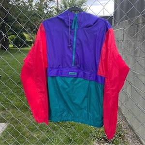 Columbia Radial Sleeve Windbreaker Jacket Mens Large Vintage Clothing 90s Colorful Multi Color 1/2 Zip Up Pullover Spell Out Logo