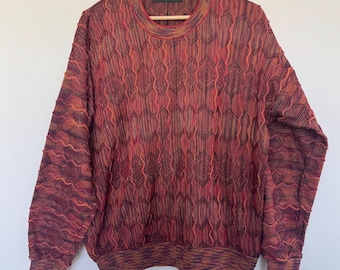 Vintage 90s Tundra Sweater Mens Medium Colorful Coogi Style Pullover Sweatshirt