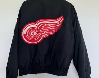 Vintage 90s Pro Player Detroit Red Wings Jacket Mens Medium Black NHL Hockey