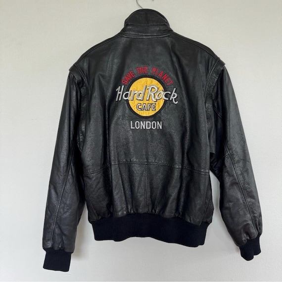 Vintage 90s Hard Rock Cafe London Jacket Mens Medium Black Leather