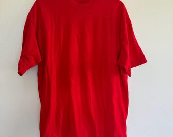 Vintage 90s Hanes T-Shirt Mens XXL Red Crewneck Single Stitch Made In USA Plain Blank Tee