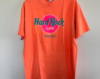 Vintage 90s Hard Rock Cafe Orlando T-Shirt XL Neon Single Stitch Made In USA Tee Save The Planet Neon Cotton