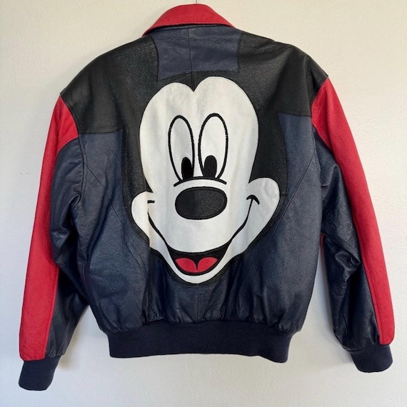 Vintage 90s Disney Mickey Mouse Leather Jacket Mens Small Mickey