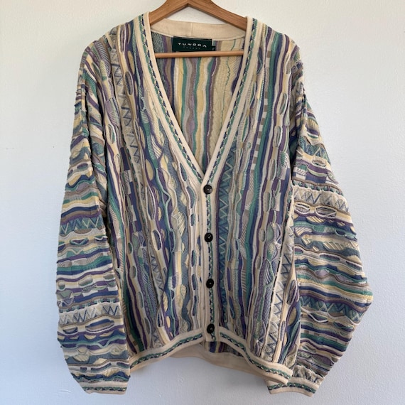 Vintage 90s Tundra Cardigan Sweater Mens XL Colorful Coogi Style
