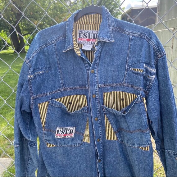 Vintage 90s Get Used by Elie Denim Jean Jacket Mens Medium Snap 