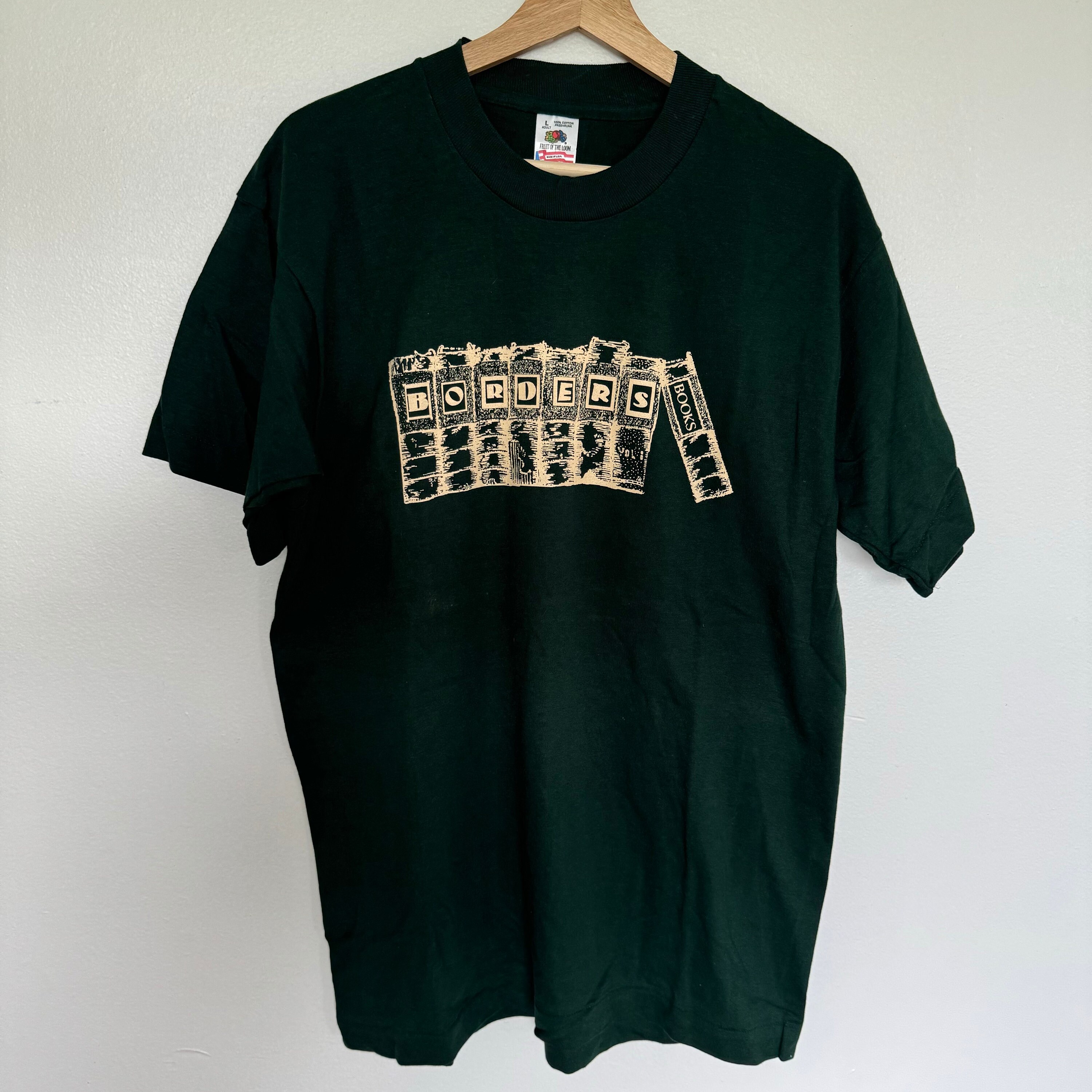 Vintage Borders Books Shirt Mens Large Green Books & Music 