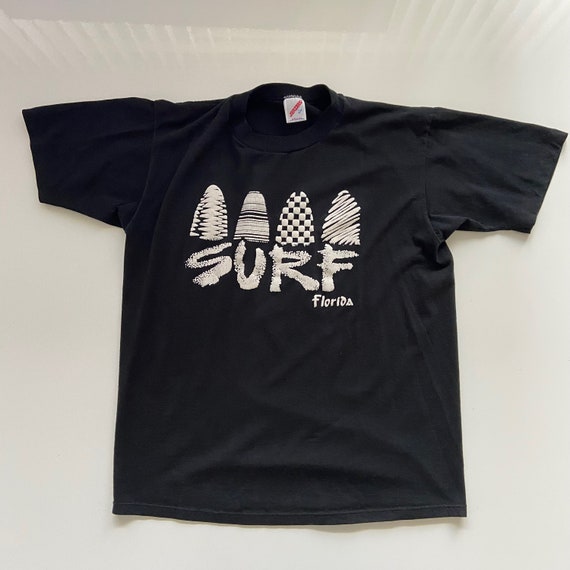 Vintage 90s Surf Florida T-shirt Mens Large Black Beach Surfing