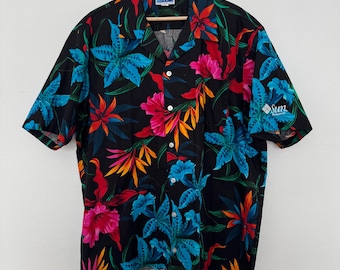Vintage Floral Hawaiian Shirt Colorful Beach Aloha AOP USA Button Up 9th Wave