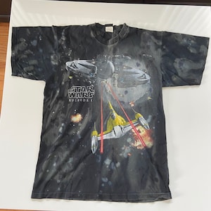 Star Wars Episode 1 The Phantom Menace Shirt Adult XL / XXL Mens Vintage Clothing 90s Movie Promo Space All Over Print AOP Spell Out Logo