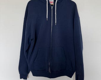 70s Vintage Blue Zip up Hoodie - Etsy