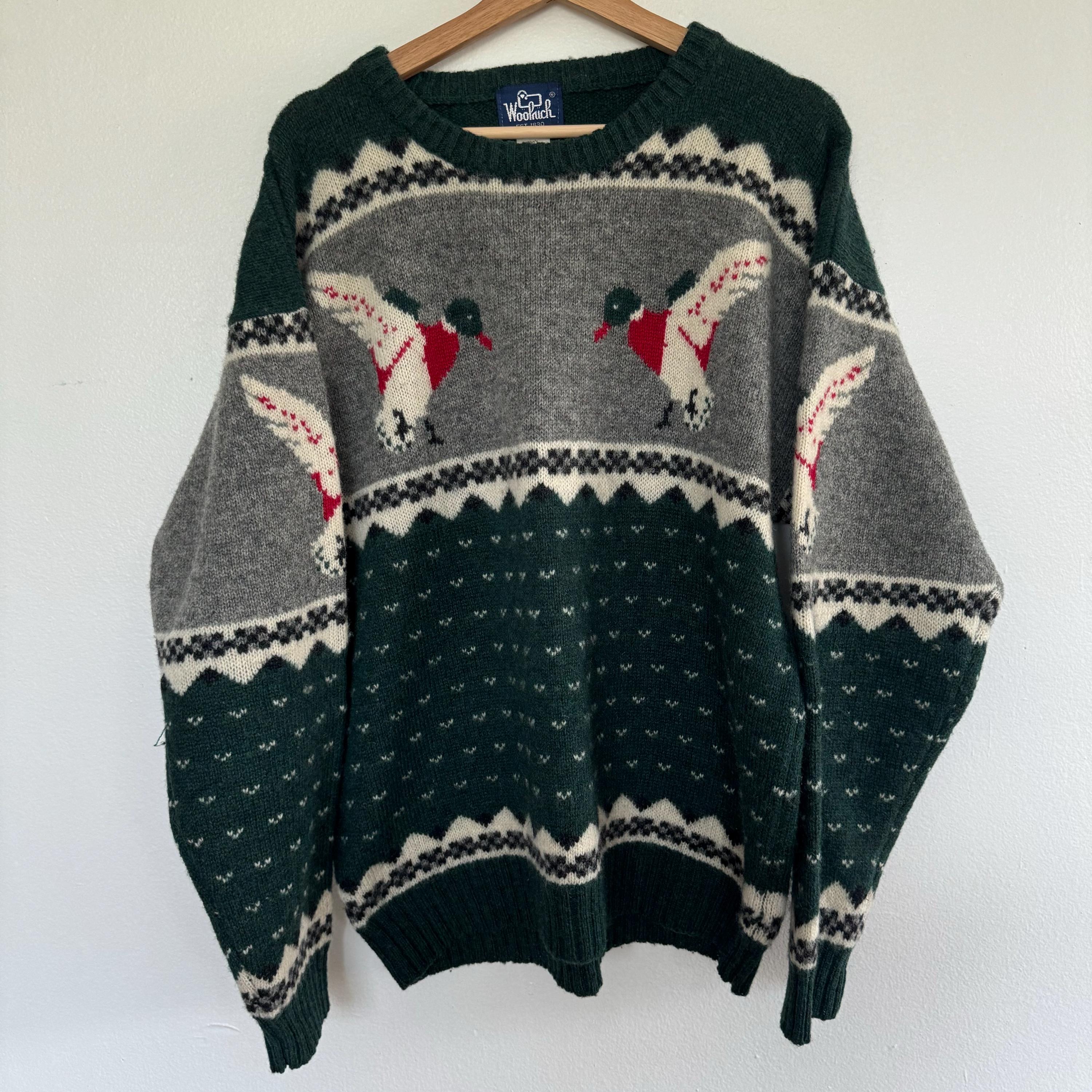 Woolrich Wool Duck Mallard Sweater Adult Large Mens Vintage