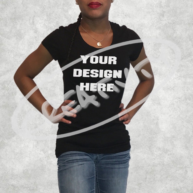 Download Black T-shirt mock up / JPG Download / Female Model ...