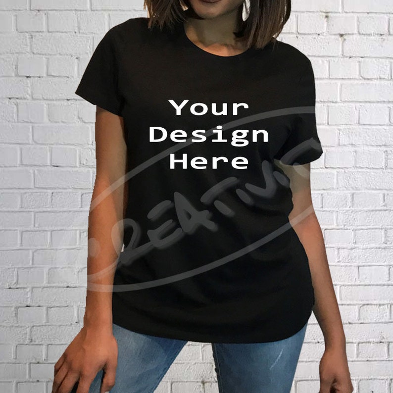 Download Black t-shirt mock up / JPG Download / Female Model ...