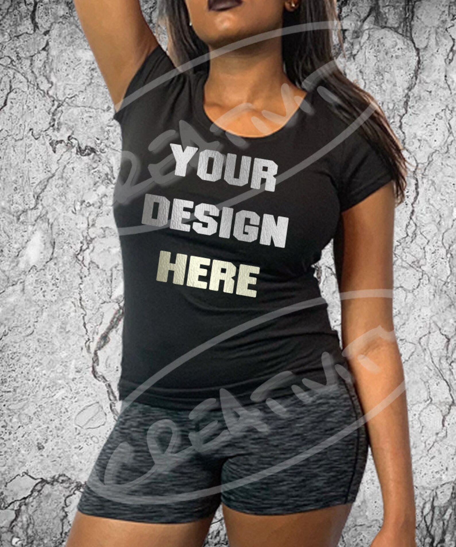 Download Black T-shirt mock up / JPG Download / Female Model / Concrete | Etsy
