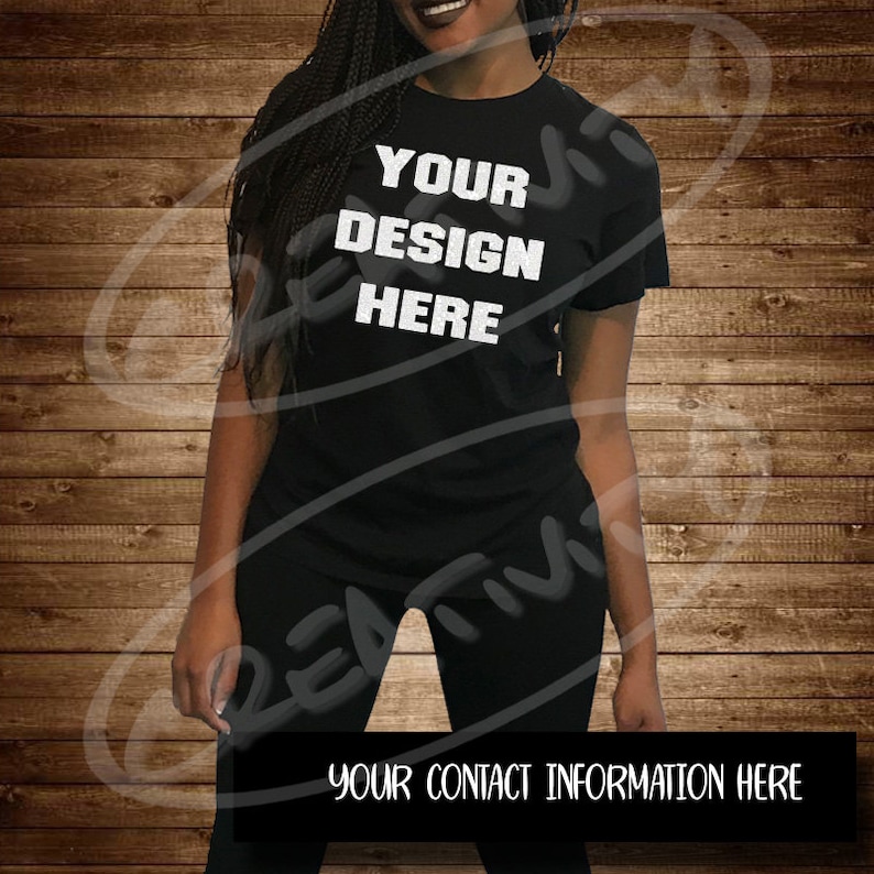 Download Black t-shirt mock up / JPG Download / Female Model / Wood ...